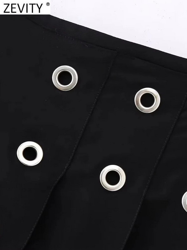 ZEVITY Női divat Gomblyuk Dekoráció Press Ráncok Mini szoknya Rövidnadrág Női Cipzáras Hot Shorts Elegáns Pantalone Cortos QUN5165