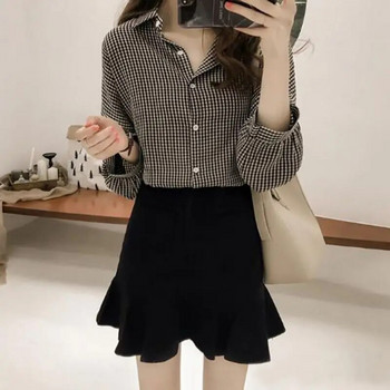 Γυναικεία μπλούζα ανοιξιάτικη μπλούζα φθινοπώρου Office Lady Slim μαύρα πουκάμισα Γυναικεία φαναράκια μακρυμάνικα μπλούζες Plus Size Tops Casual πουκάμισο