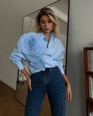 Cămăși solide de primăvară de toamnă pentru femei, cu flori 3D, la modă vintage, cu guler răsturnat Top, elegant, dulce, pentru birou, bluze cu mâneci lungi