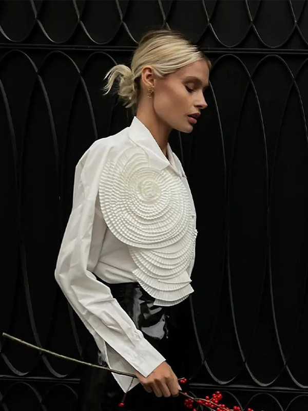 Moteriški solidūs pavasario rudens marškiniai 3D gėlių vintažinės mados apykaklė Viršutinė elegantiška, miela moteriška biuro palaidinės ilgomis rankovėmis