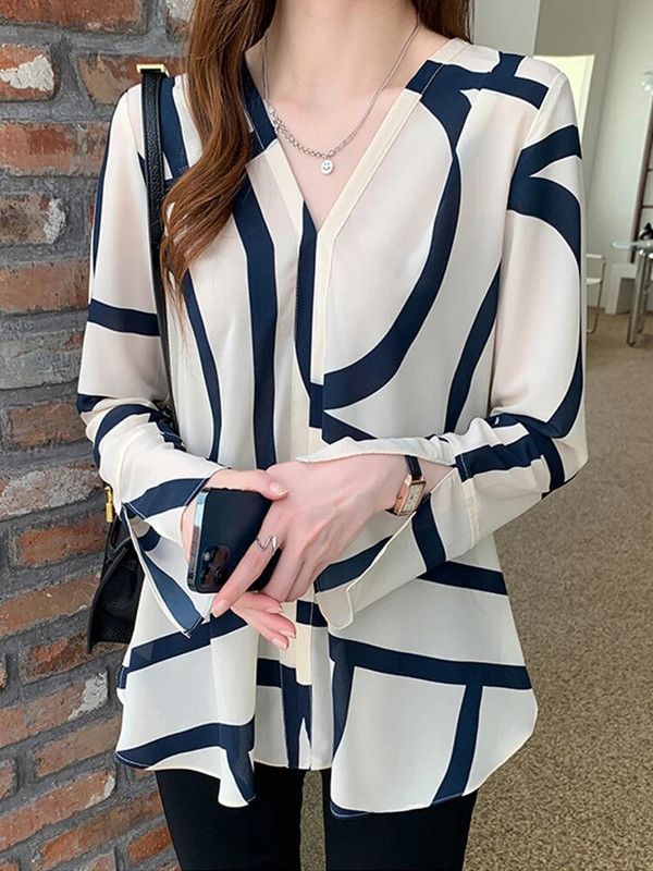 Nordic μπλούζες Γυναικεία πουκάμισα πουλόβερ Λεπτό σιφόν αντιρυτιδική καινοτομία Κομψά μακρυμάνικα με λαιμόκοψη σε λαιμόκοψη και φαρδιά μπλούζα Mujer Καλοκαίρι 2022