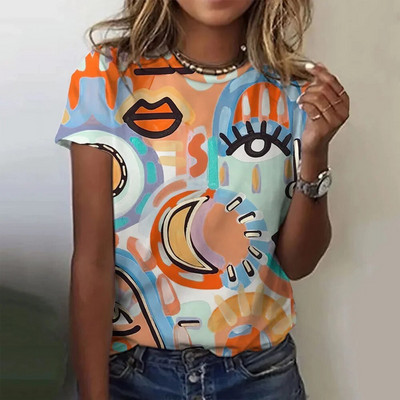 Νέα μόδα Γυναικεία Μοτίβο Γυναικείου Προσώπου Γκράφιτι Μπλουζάκι με στάμπα Summer O λαιμόκοψη κοντομάνικα μπλουζάκια Γυναικεία υπερμεγέθη τοπ Y2k γυναικεία ρούχα