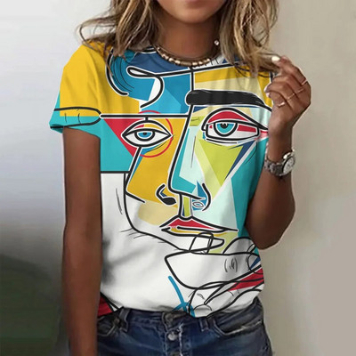 Νέα μόδα Γυναικεία Μοτίβο Γυναικείου Προσώπου Γκράφιτι Μπλουζάκι με στάμπα Summer O λαιμόκοψη κοντομάνικα μπλουζάκια Γυναικεία υπερμεγέθη τοπ Y2k γυναικεία ρούχα
