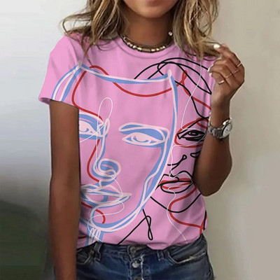 Νέα μόδα Γυναικεία Μοτίβο Γυναικείου Προσώπου Γκράφιτι Μπλουζάκι με στάμπα Summer O λαιμόκοψη κοντομάνικα μπλουζάκια Γυναικεία υπερμεγέθη τοπ Y2k γυναικεία ρούχα