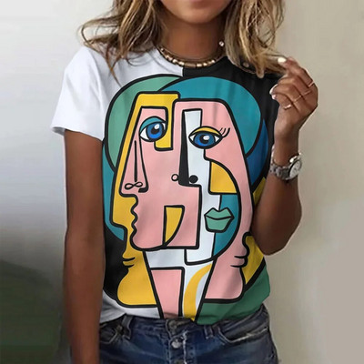 Νέα μόδα Γυναικεία Μοτίβο Γυναικείου Προσώπου Γκράφιτι Μπλουζάκι με στάμπα Summer O λαιμόκοψη κοντομάνικα μπλουζάκια Γυναικεία υπερμεγέθη τοπ Y2k γυναικεία ρούχα