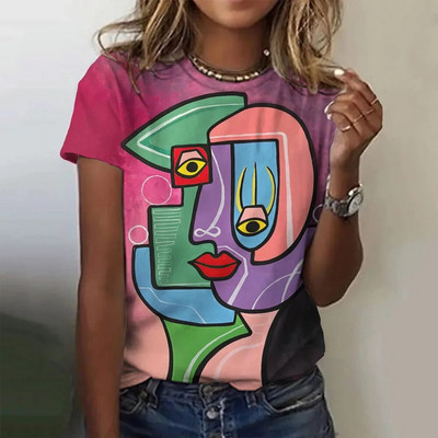Νέα μόδα Γυναικεία Μοτίβο Γυναικείου Προσώπου Γκράφιτι Μπλουζάκι με στάμπα Summer O λαιμόκοψη κοντομάνικα μπλουζάκια Γυναικεία υπερμεγέθη τοπ Y2k γυναικεία ρούχα