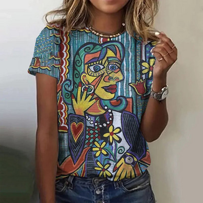 Νέα μόδα Γυναικεία Μοτίβο Γυναικείου Προσώπου Γκράφιτι Μπλουζάκι με στάμπα Summer O λαιμόκοψη κοντομάνικα μπλουζάκια Γυναικεία υπερμεγέθη τοπ Y2k γυναικεία ρούχα
