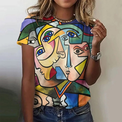 Νέα μόδα Γυναικεία Μοτίβο Γυναικείου Προσώπου Γκράφιτι Μπλουζάκι με στάμπα Summer O λαιμόκοψη κοντομάνικα μπλουζάκια Γυναικεία υπερμεγέθη τοπ Y2k γυναικεία ρούχα