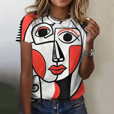Νέα μόδα Γυναικεία Μοτίβο Γυναικείου Προσώπου Γκράφιτι Μπλουζάκι με στάμπα Summer O λαιμόκοψη κοντομάνικα μπλουζάκια Γυναικεία υπερμεγέθη τοπ Y2k γυναικεία ρούχα