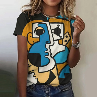 Νέα μόδα Γυναικεία Μοτίβο Γυναικείου Προσώπου Γκράφιτι Μπλουζάκι με στάμπα Summer O λαιμόκοψη κοντομάνικα μπλουζάκια Γυναικεία υπερμεγέθη τοπ Y2k γυναικεία ρούχα