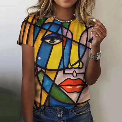 Νέα μόδα Γυναικεία Μοτίβο Γυναικείου Προσώπου Γκράφιτι Μπλουζάκι με στάμπα Summer O λαιμόκοψη κοντομάνικα μπλουζάκια Γυναικεία υπερμεγέθη τοπ Y2k γυναικεία ρούχα