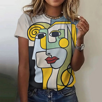 Νέα μόδα Γυναικεία Μοτίβο Γυναικείου Προσώπου Γκράφιτι Μπλουζάκι με στάμπα Summer O λαιμόκοψη κοντομάνικα μπλουζάκια Γυναικεία υπερμεγέθη τοπ Y2k γυναικεία ρούχα