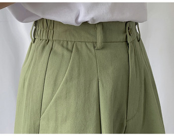 100% памучни къси панталони 2022 Дамски летни универсални широки къси панталони с висока талия Прави ежедневни зелени панталони Размер S-3XL