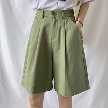 100% памучни къси панталони 2022 Дамски летни универсални широки къси панталони с висока талия Прави ежедневни зелени панталони Размер S-3XL