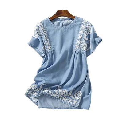 Ženske majice Moda 2021. Ljeto Ležerna široka košulja Ženska bluza s cvjetnim vezom Ženske uredske majice Camisa Jeans Feminina