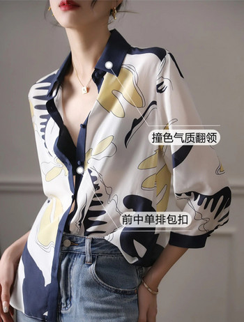 Μόδα πολυτελές γυναικείο πουκάμισο σιφόν Γαλλίας γυναικεία μπλούζα εκτύπωσης Άνοιξη Καλοκαίρι μισό μανίκι μπλούζα blusa mujer