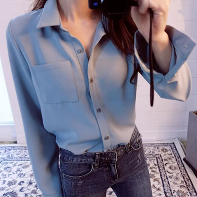 Големи размери Дамски блузи с дълги ръкави с отложна яка Офис риза Блуза Риза Ежедневни топове Дамски свободни блузи Femininas Топове
