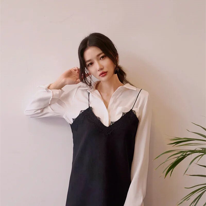 Didelio dydžio moteriškos palaidinės ilgomis rankovėmis apverčiamos apykaklės Biuro marškinėliai Palaidinės Marškiniai Laisvalaikio palaidinės Moteriškos palaidos Blusos Moteriškos palaidinės