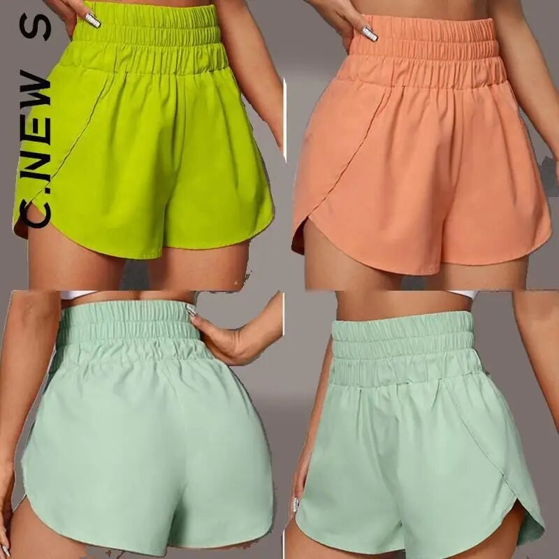 C.New S Laisvi šortai Moteriški bėgimo mada Bėgimas Laisvalaikio šortai Moterims aukštu juosmeniu elastingi sportiniai šortai Moteriški moteriški drabužiai