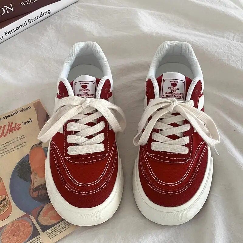 2023. Nove crvene ženske cipele Vulcanize Ležerne tenisice s platformom Vintage Sport Ženske korejske dizajnerske cipele Harajuku School Tenis