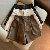 Ženske šik modne kratke hlače s bočnim džepovima od crne umjetne kože Vintage Ženske kratke hlače s patentnim zatvaračem s visokim strukom Mujer PU Y2k seksi