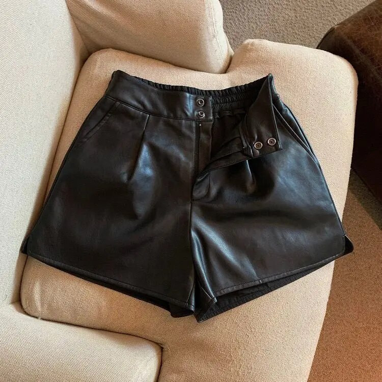 Ženske šik modne kratke hlače s bočnim džepovima od crne umjetne kože Vintage Ženske kratke hlače s patentnim zatvaračem s visokim strukom Mujer PU Y2k seksi
