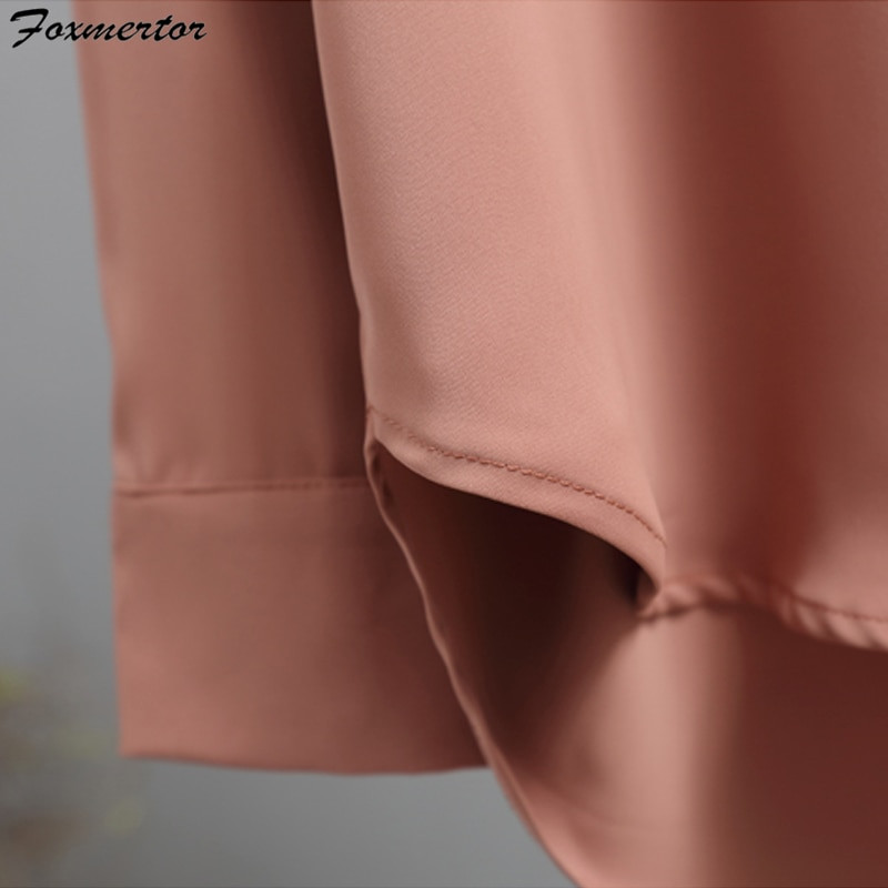 Γυναικεία πουκάμισα Foxmertor Casual μονόχρωμα μπλουζάκια φθινοπώρου 2020 Νέα γυναικεία μπλούζα σιφόν Office Lady Lady με λαιμόκοψη Φαρδιά ρούχα