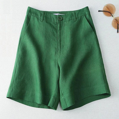 Lininiai tvirti laisvalaikio kišeniniai mygtukai aukštu juosmeniu plačiomis kojomis moteriški šortai Korėjietiški madingi laisvi tiesūs 2023 m. vasaros kostiumo šortai, moteriški