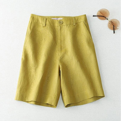 Lininiai tvirti laisvalaikio kišeniniai mygtukai aukštu juosmeniu plačiomis kojomis moteriški šortai Korėjietiški madingi laisvi tiesūs 2023 m. vasaros kostiumo šortai, moteriški