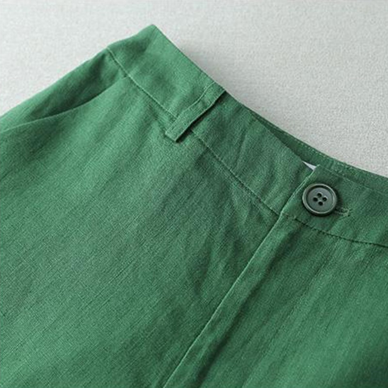 Lininiai tvirti laisvalaikio kišeniniai mygtukai aukštu juosmeniu plačiomis kojomis moteriški šortai Korėjietiški madingi laisvi tiesūs 2023 m. vasaros kostiumo šortai, moteriški