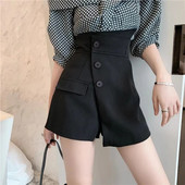 MEXZT 4Xl Costum Pantaloni scurți negri Femei Talie înaltă Iregular Picior Lat Pantaloni scurti Office Lady Elegant A Line Pantaloni scurți largi Fuste Nou