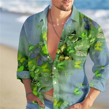 Floral εκτύπωση 3d ανδρικό πουκάμισο καλοκαιρινό μακρυμάνικο πουκάμισο ανδρικό πεταλούδα με γραφικές εκτυπώσεις Casual γιορτινά κοντομάνικα πουκάμισα με κουμπιά