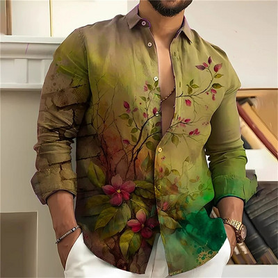 Cămașă pentru bărbați 3d cu imprimare florală Cămașă cu mânecă lungă de vară pentru bărbați cu fluturi Imprimeuri grafice ocazional sărbători Cămăși cu mânecă scurtă cu nasturi