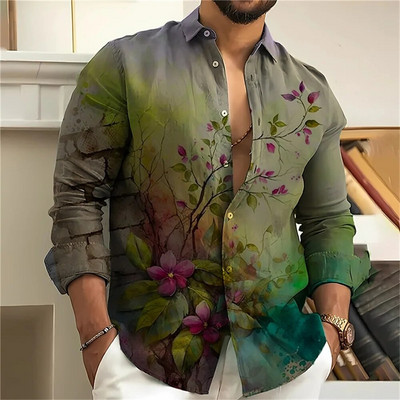 Cămașă pentru bărbați 3d cu imprimare florală Cămașă cu mânecă lungă de vară pentru bărbați cu fluturi Imprimeuri grafice ocazional sărbători Cămăși cu mânecă scurtă cu nasturi
