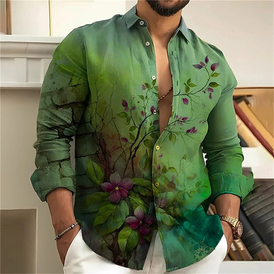 Cămașă pentru bărbați 3d cu imprimare florală Cămașă cu mânecă lungă de vară pentru bărbați cu fluturi Imprimeuri grafice ocazional sărbători Cămăși cu mânecă scurtă cu nasturi