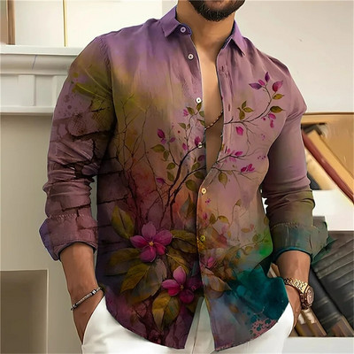 Cămașă pentru bărbați 3d cu imprimare florală Cămașă cu mânecă lungă de vară pentru bărbați cu fluturi Imprimeuri grafice ocazional sărbători Cămăși cu mânecă scurtă cu nasturi