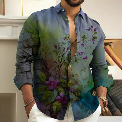 Cămașă pentru bărbați 3d cu imprimare florală Cămașă cu mânecă lungă de vară pentru bărbați cu fluturi Imprimeuri grafice ocazional sărbători Cămăși cu mânecă scurtă cu nasturi