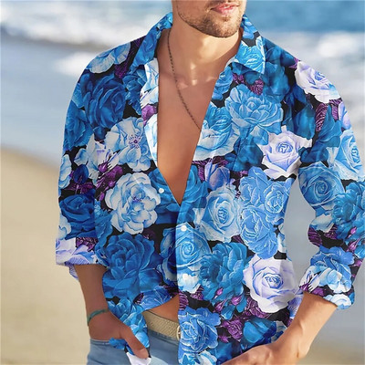 Cămașă pentru bărbați 3d cu imprimare florală Cămașă cu mânecă lungă de vară pentru bărbați cu fluturi Imprimeuri grafice ocazional sărbători Cămăși cu mânecă scurtă cu nasturi