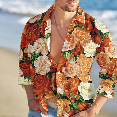 Cămașă pentru bărbați 3d cu imprimare florală Cămașă cu mânecă lungă de vară pentru bărbați cu fluturi Imprimeuri grafice ocazional sărbători Cămăși cu mânecă scurtă cu nasturi