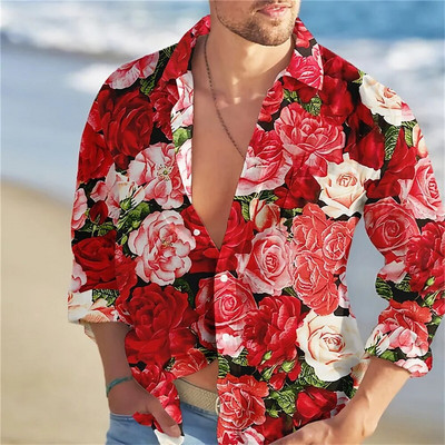 Cămașă pentru bărbați 3d cu imprimare florală Cămașă cu mânecă lungă de vară pentru bărbați cu fluturi Imprimeuri grafice ocazional sărbători Cămăși cu mânecă scurtă cu nasturi