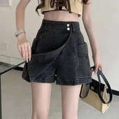 Rimocy fustă în stil coreean cu talie înaltă pantaloni scurți femei 2023 cu buzunare de vară pantaloni scurți din denim femei cu nasturi dublu fustă a linie pantaloni femei