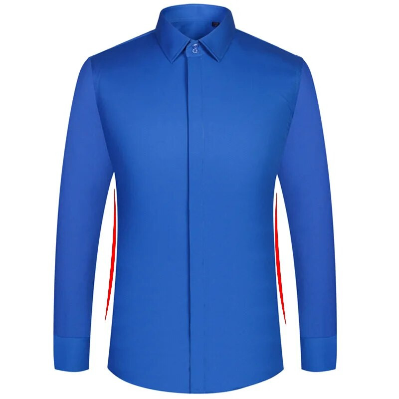 Minőségi férfi francia mandzsettagombos ing Rejtett gombos férfi ing, hosszú ujjú, alkalmi karcsúsított mandzsetta ruhaingek (a mandzsettagombokkal együtt)