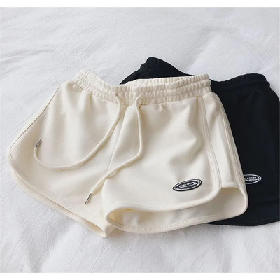 Pantaloni scurți casual de vară pentru femei Pantaloni scurți drepți elastici simpli pentru femei, la modă, pentru plajă, cu talie înaltă, gri, negru, uni, cu talie înaltă