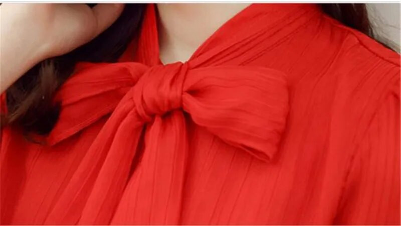 2017 m. balta raudona palaidinė, moteriška darbo apranga, lankas, ilgomis rankovėmis, šifoninė palaidinė, viršutiniai marškinėliai S-XXXL blusas feminina ZY3620