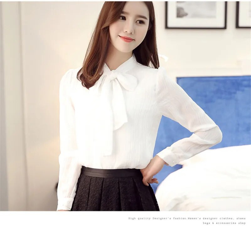 2017 m. balta raudona palaidinė, moteriška darbo apranga, lankas, ilgomis rankovėmis, šifoninė palaidinė, viršutiniai marškinėliai S-XXXL blusas feminina ZY3620