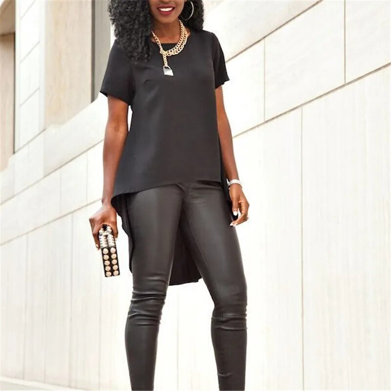 Sieviešu lielizmēra kreklu topi Jauni 2019. gada vasaras ikdienas krekli ar īsām piedurknēm Eleganti sieviete, brīva neregulāra blūze Das Shirt der Frauen