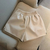 Pantaloni de piele pentru femei de dimensiuni mari, la modă nouă, cu design de nișă, la modă, cu talie înaltă, pantaloni casual, pantaloni scurți pentru studenți