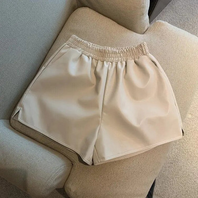 Pantaloni de piele pentru femei de dimensiuni mari, la modă nouă, cu design de nișă, la modă, cu talie înaltă, pantaloni casual, pantaloni scurți pentru studenți
