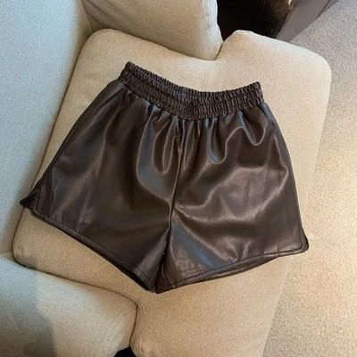 Pantaloni de piele pentru femei de dimensiuni mari, la modă nouă, cu design de nișă, la modă, cu talie înaltă, pantaloni casual, pantaloni scurți pentru studenți