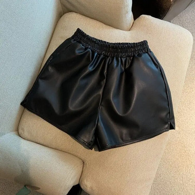 Pantaloni de piele pentru femei de dimensiuni mari, la modă nouă, cu design de nișă, la modă, cu talie înaltă, pantaloni casual, pantaloni scurți pentru studenți